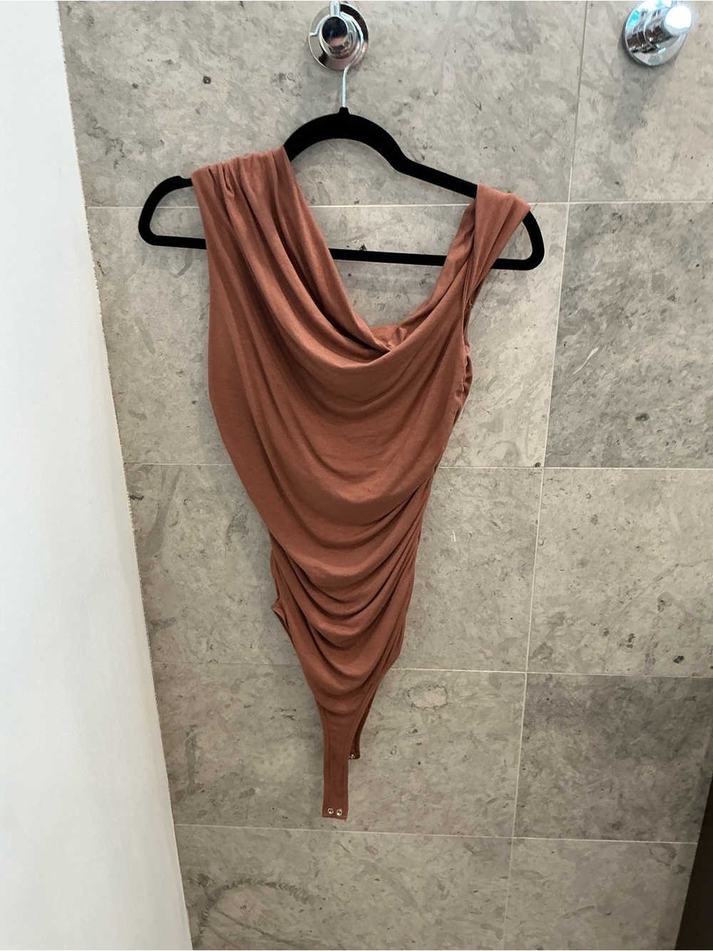Agolde Rust-Tan Draped Asymmetrical Bodysuit Dress
